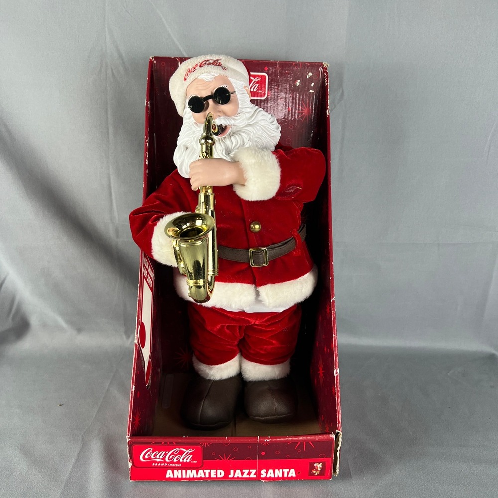 Coca-Cola Animated Jazz Santa Figurine Musical Saxophone Moving Christmas Decor